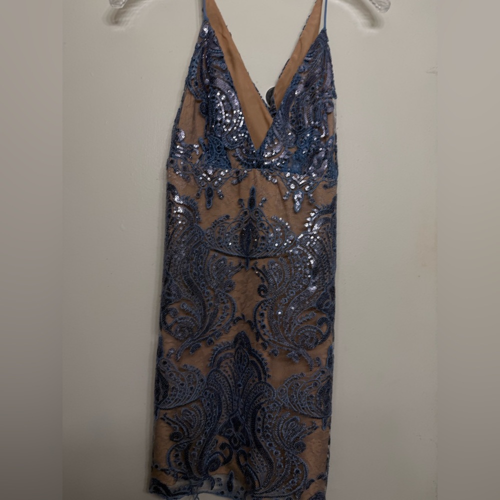 Free People Blue Sequin Lace Midi Slip Dress – Size 2